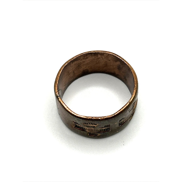 VTG Native American Size 6? 1" Solid Copper Ring Southwest Thunder Bird Signed - Picture 11 of 12